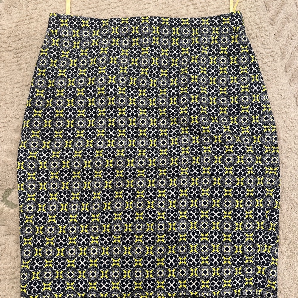 J. Crew Black and Yellow Geometric Pencil Skirt